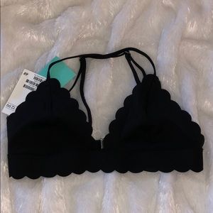 Black scalloped swim top